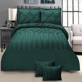 3 Pcs Pintuck & Cross Pleated Duvet Set - Green